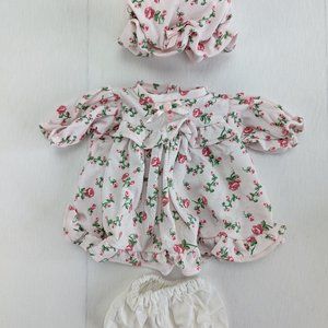 1998 Tender Hearts Pink Dress Roses Outfit Hat Bloomers Fits 12" Bears Vintage